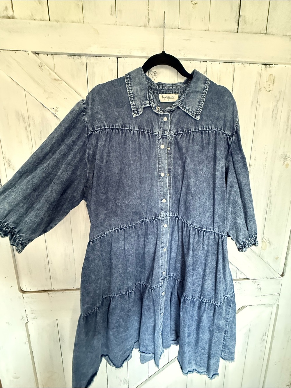 Button-Front Washed Denim Tunic Dress - Blue
